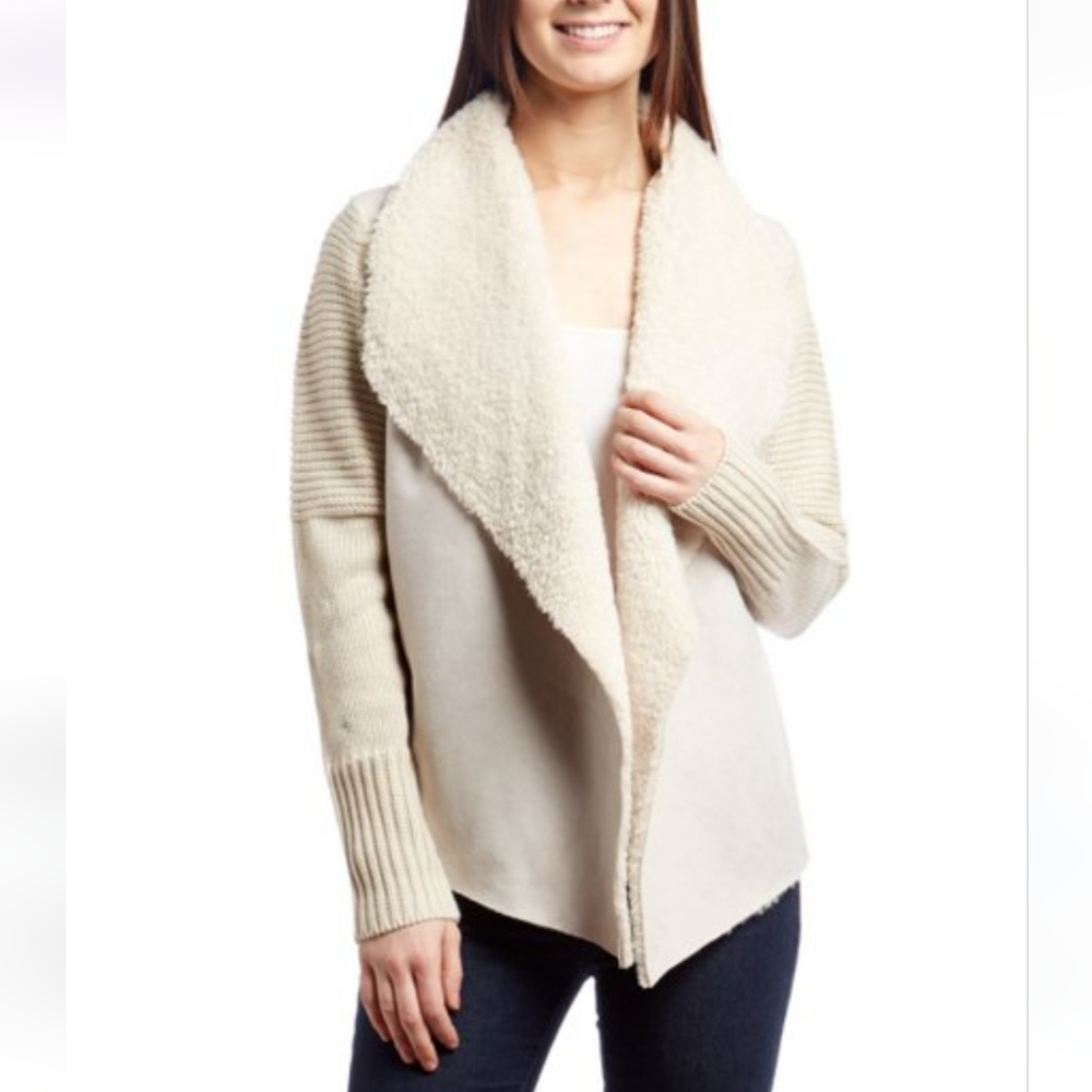Chelsea and Theodore M Faux Fur open front sweater